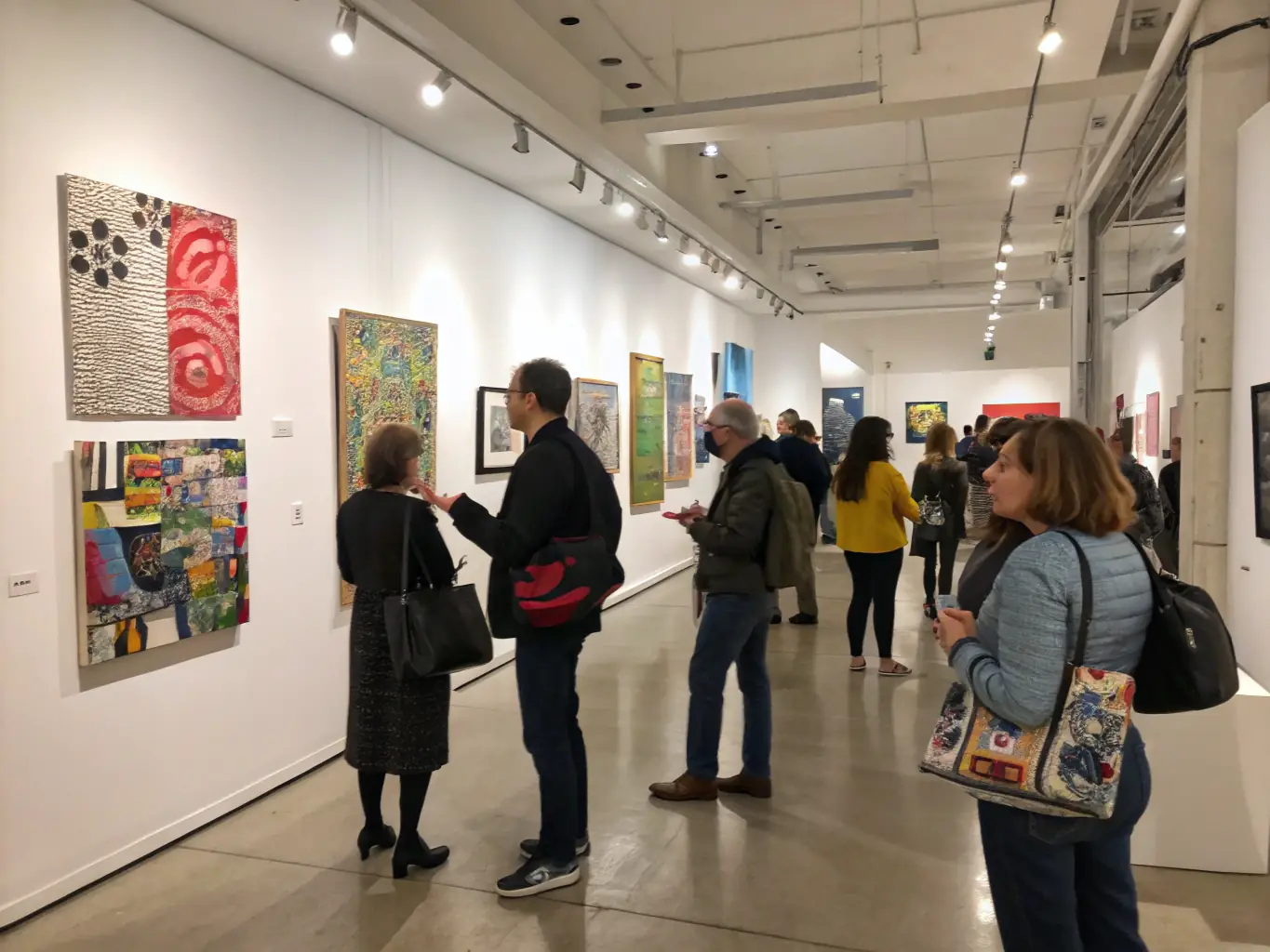 An image of a vibrant contemporary art installation in a gallery space, with diverse artworks and engaged visitors, representing the Contemporary Art Support Program.